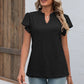 Full Size Eyelet Notched Neck Flutter Sleeve Top