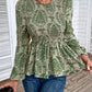 Smocked Printed Balloon Sleeve Blouse