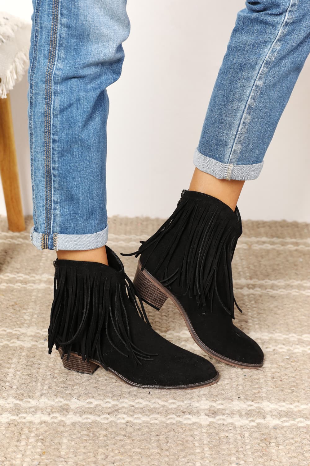 Legend Women's Fringe Cowboy Western Black Ankle Boots *