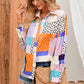 Patchwork Puff Sleeve Collared Shirt