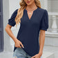 Eyelet Notched Puff Sleeve T-Shirt