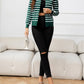 AuroraBlissX Striped Round Neck Long Sleeve Buttoned Knit Top