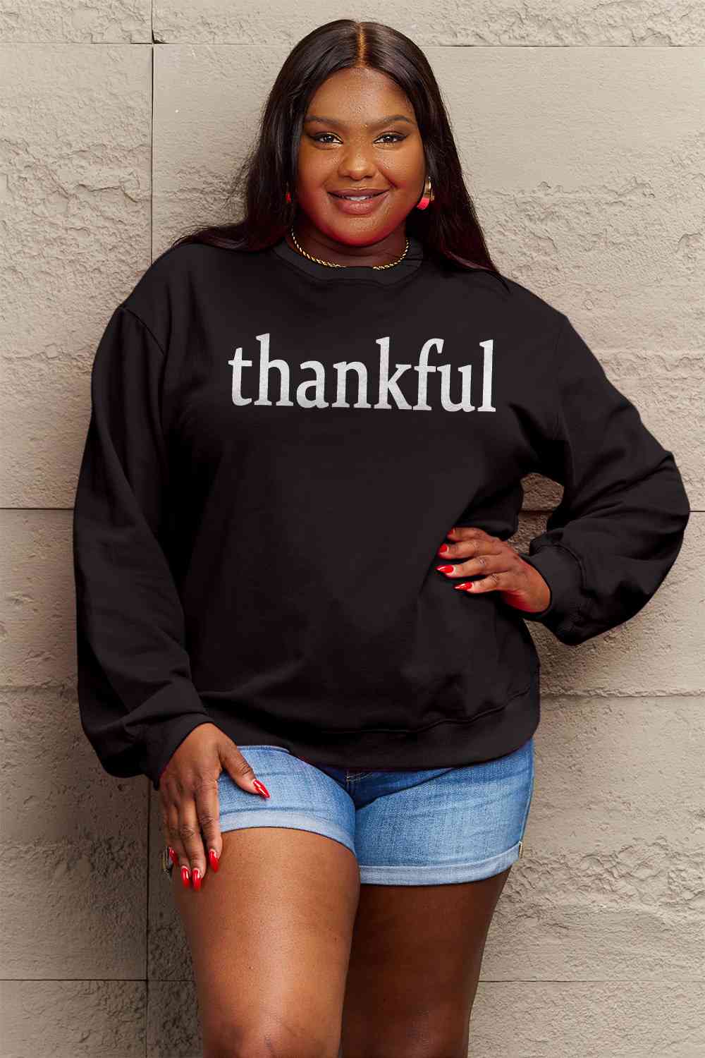 Simply Love Full Size Thanksgiving THANKFUL Graphic Sweatshirt