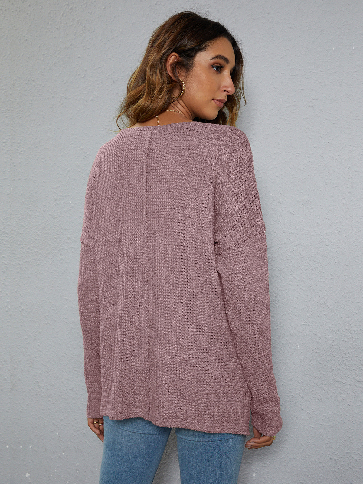 Beauteous Dropped Shoulder High-Low Waffle-Knit Top