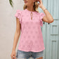 Eyelet Tie Neck Flutter Sleeve Blouse