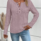 Openwork Half Button Long Sleeve Blouse