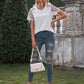 Lace Detail Striped V-Neck T-Shirt