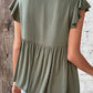 Women's Buttoned Tie Neck Flutter Sleeve Babydoll Top