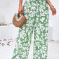 Smocked Printed Wide Leg Pants with Pockets