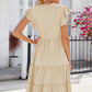 Ruched Notched Cap Sleeve Dress