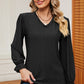 Eyelet V-Neck Flounce Sleeve T-Shirt