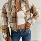 Plaid Button Up Drop Shoulder Cropped Jacket