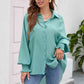 High-Low Collared Neck Lantern Sleeve Shirt