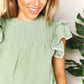 Double Take Gum Leaf Pleated Detail Flutter Sleeve Blouse