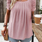 Eyelet Square Neck Puff Sleeve T-Shirt