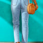 Blue High Waist Distressed Straight Leg Jeans