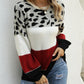 Color Block Round Neck Lantern Sleeve Sweater