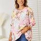 Double Take Blush Pink Floral Round Neck Three-Quarter Sleeve Top