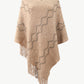 One Size Pearl Trim V-Neck Fringe Hem Poncho