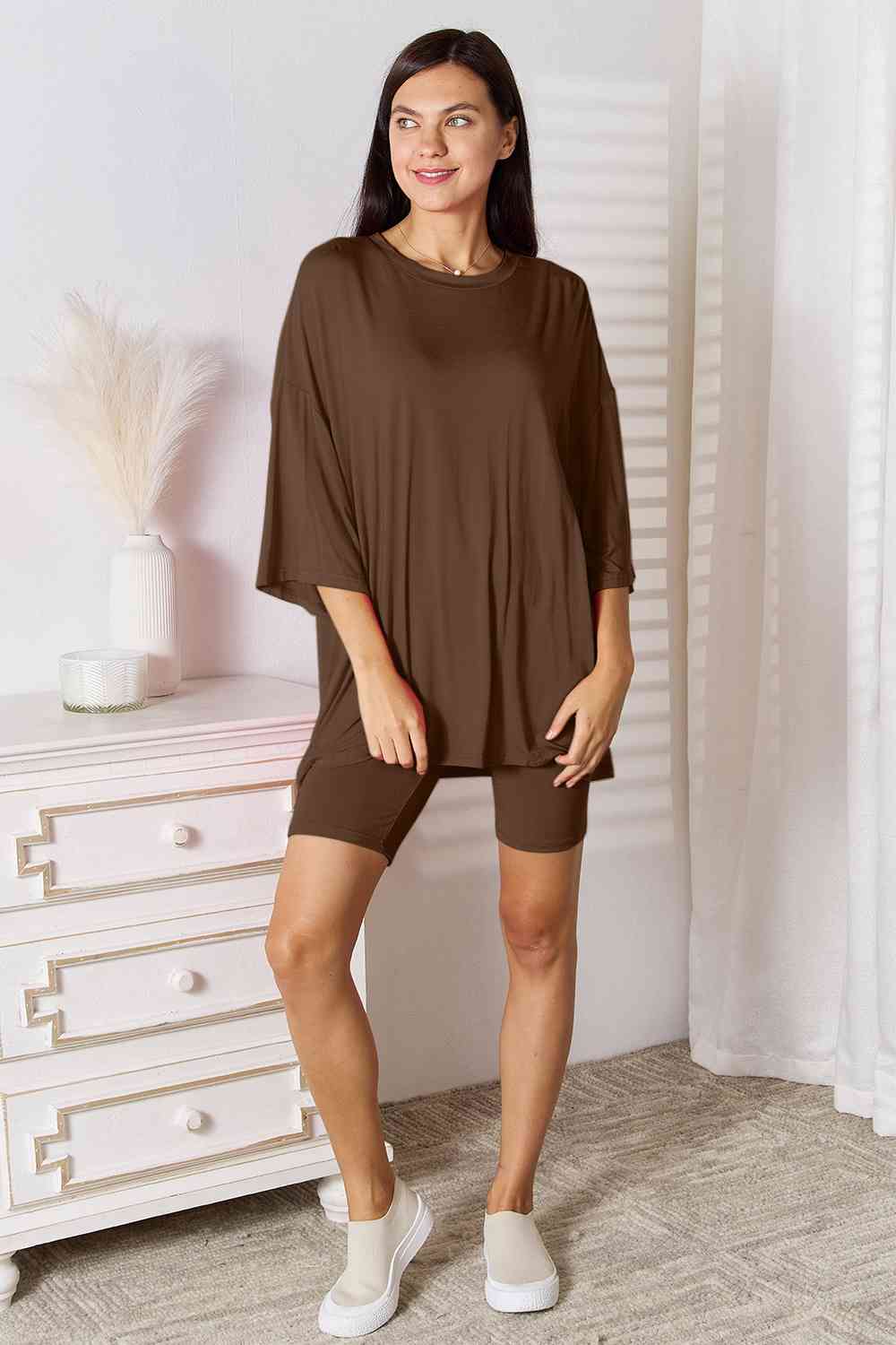 Basic Bae Full Size Soft Rayon Three-Quarter Sleeve Top and Shorts Set *