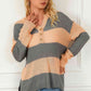 Striped Buttoned Dropped Shoulder Slit Sweater