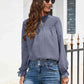 Smocked Mock Neck Swiss Dot Top