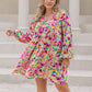Women's Candida Plus Size Printed V-Neck Balloon Sleeve Mini Dress