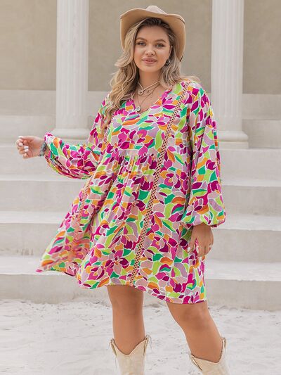 Women's Candida Plus Size Printed V-Neck Balloon Sleeve Mini Dress