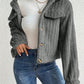 Fuzzy Button Up Collared Neck Jacket