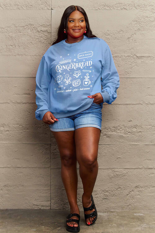 Simply Love Christmas Themed Full Size GINGERBREAD Long Sleeve Sweatshirt