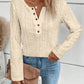 Openwork Half Button Long Sleeve Blouse