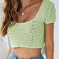Lace-Up Openwork Square Neck Sweater