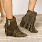 Legend Women's Tassel Wedge Heel Olive Ankle Boots