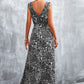 Full Size Printed V-Neck Tie Waist Maxi Dress