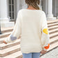 Heart Pattern Round Neck Long Sleeve Sweater