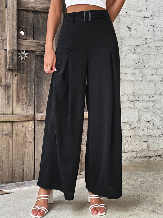 SOSUMMER Ruched High Waist Wide Leg Pants