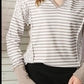 Pretty White Exposed Seam Striped Notched Blouse