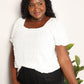 Double Take Full Size White Swiss Dot Puff Sleeve Square Neck Blouse