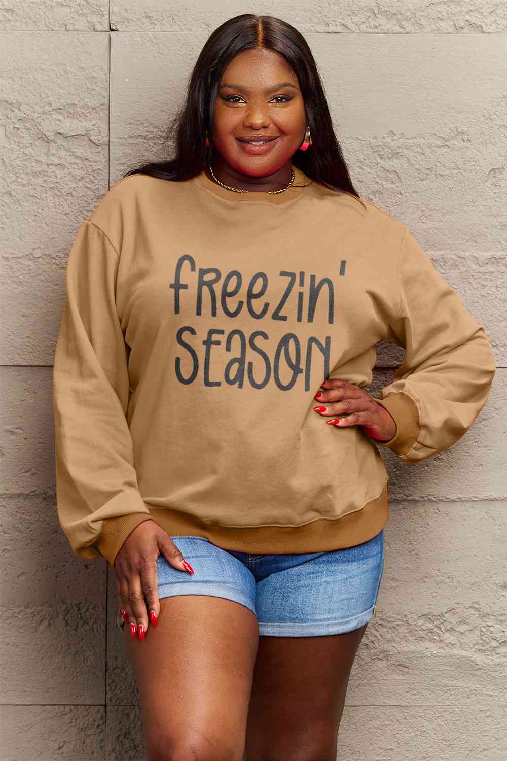 Simply Love SEASONAL Full Size FREEZIN' SEASON Graphic Sweatshirt