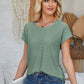 Eyelet Round Neck Rolled Short Sleeve T-Shirt