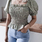 Frill Smocked Square Neck Short Sleeve Blouse