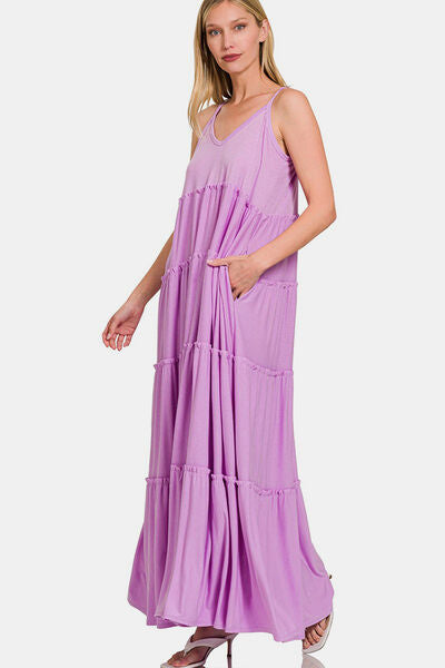 Zenana Frill Tiered V-Neck Maxi Cami Dress - Brand Zenana