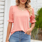 Smocked Square Neck Short Sleeve T-Shirt