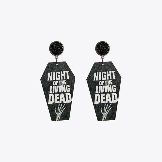 Halloween Coffin Shape Wooden Dangle Earrings