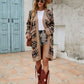 Pocketed Geometric Open Front Dropped Shoulder Cardigan