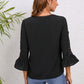 Full Size V-Neck Lace Detail Flounce Sleeve Blouse