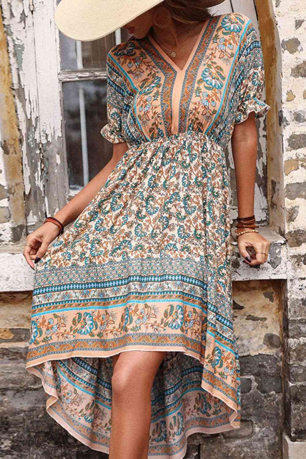 Full Size Bohemian High-Low Open Back Dress