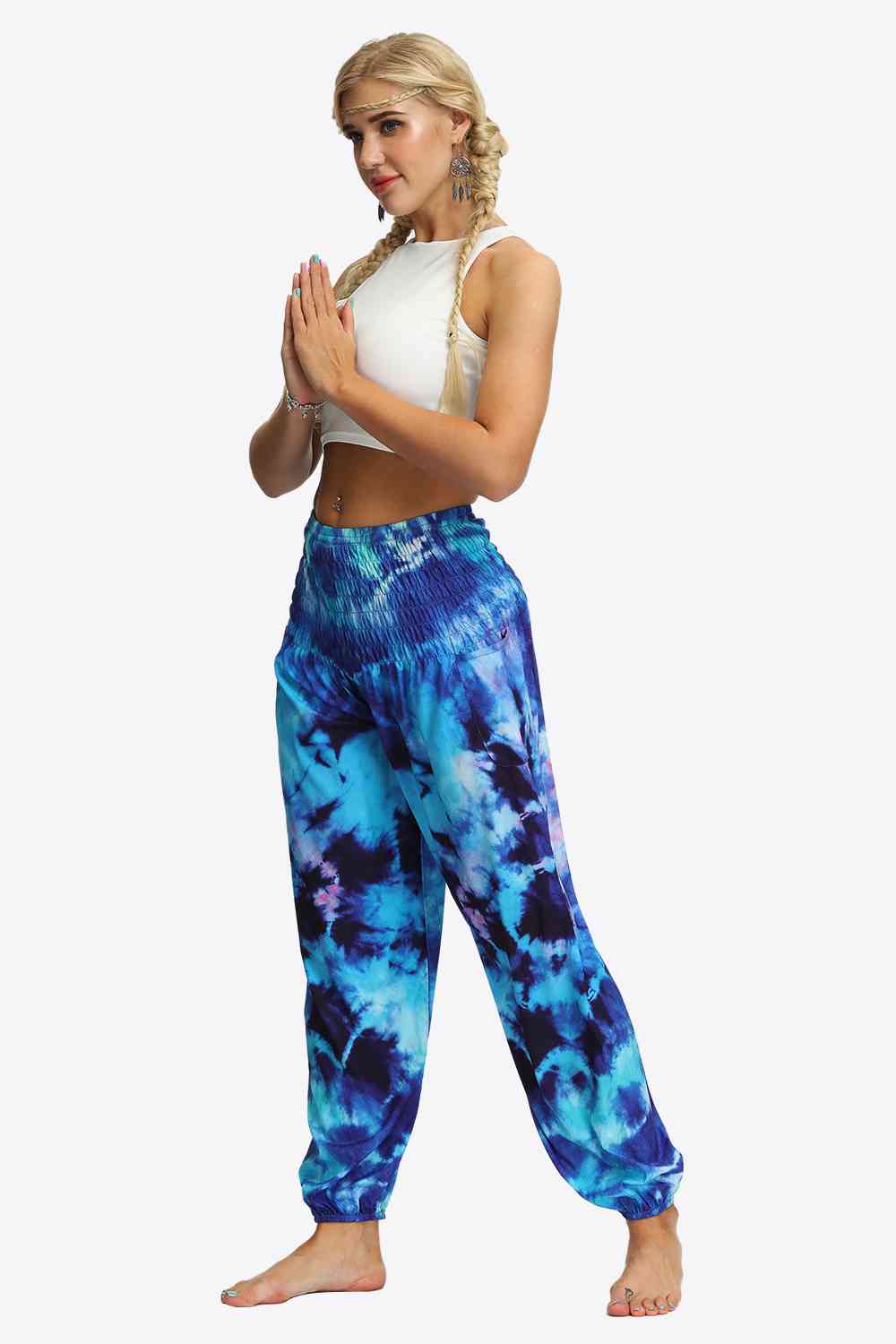 BasicBabe Tie-Dye Smocked Royal Blue Joggers