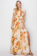 HYFVE Floral Tie Back Short Sleeve Slit Maxi Dress *