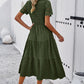 Smocked Round Neck Short Sleeve Midi Dress